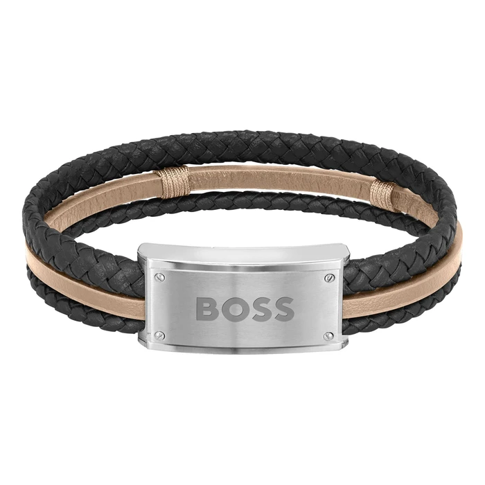 BOSS Men's Leather Bracelet Black 19 cm (SKU: 1580423)