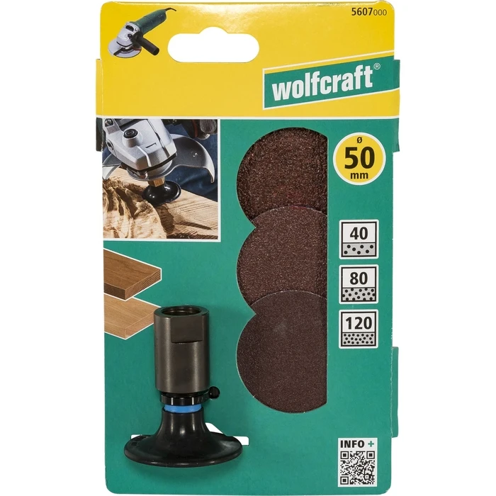 Wolfcraft Angle Grinder Backing Pad Ø50 Set 4pcs M14 Velcro for Sanding Discs 40/80/120 (MPN:5607000)