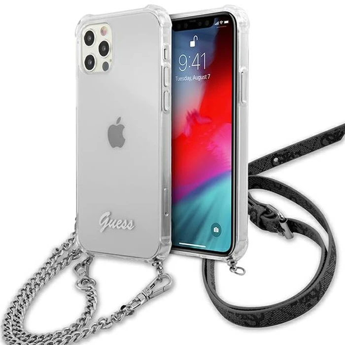 Guess GUHCP12LKC4GSSI Apple iPhone 12 Pro Max Transparent hardcase 4G Silver Chain