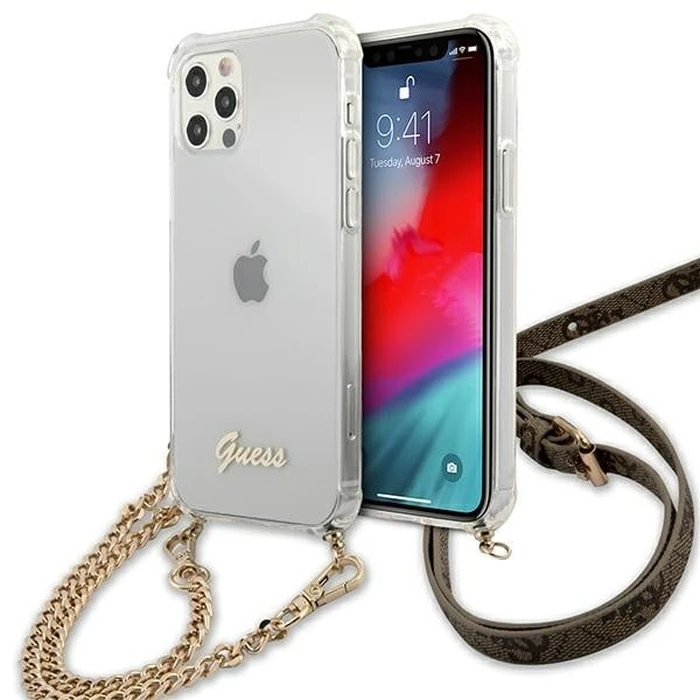 Guess GUHCP12MKC4GSGO Apple iPhone 12/12 Pro Transparent hardcase 4G Gold Chain