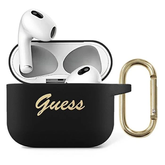Guess GUA3SSSK Apple AirPods 3 cover black Silicone Vintage Script