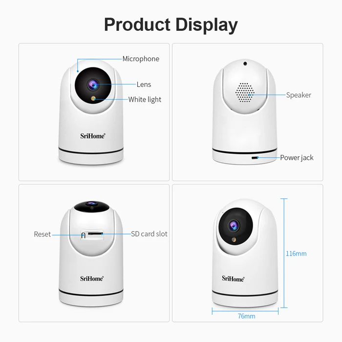 Κάμερα Παρακολούθησης Srihome Wireless HOME SECURITY AI AUTO-TRACKING 2MP