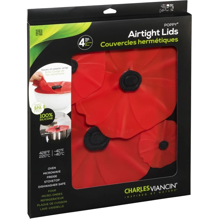 Charles Viancin Poppy Set – 4 Silicone Lids 28/23/15/10 cm