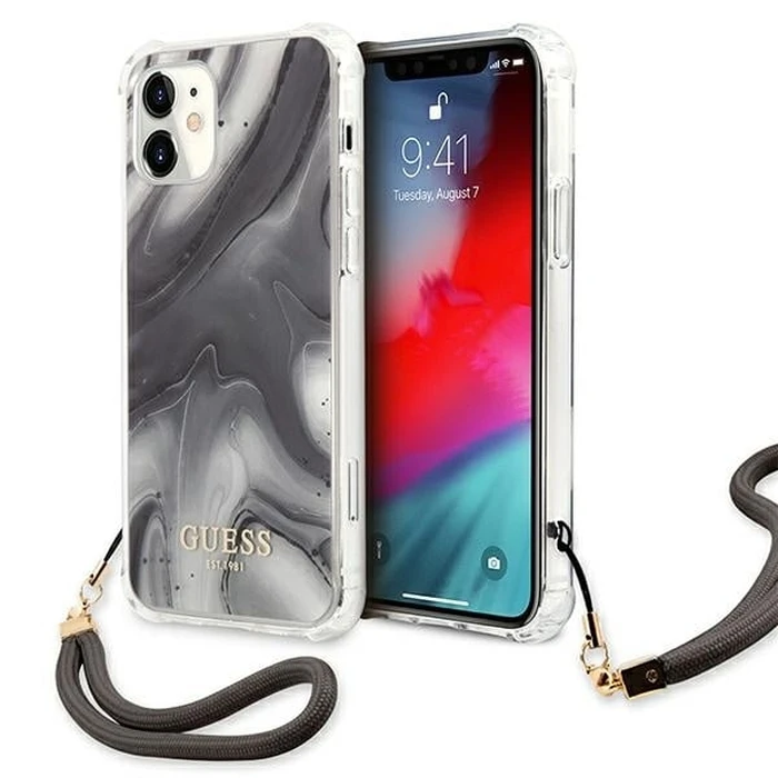 Guess GUHCP12SKSMAGR Apple iPhone 12 mini grey hardcase Marble Collection