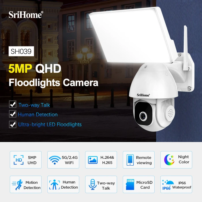 Κάμερα Παρακολούθησης Srihome DUAL BAND WIFI FLOODLIGHTS 5MP QHD