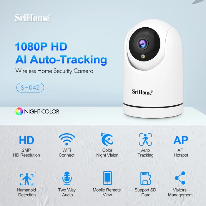 Κάμερα Παρακολούθησης Srihome Wireless HOME SECURITY AI AUTO-TRACKING 2MP