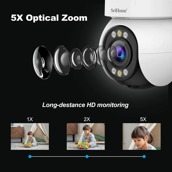 Κάμερα Παρακολούθησης Srihome 5G WIFI INDOOR PTZ 5x OPTICAL ZOOM 4MP