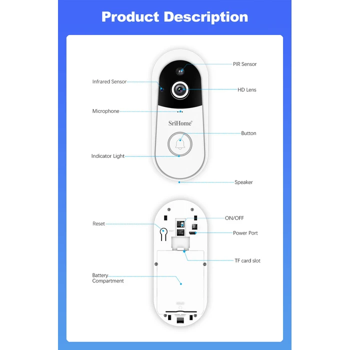 Ασύρματο Κουδούνι Srihome WIFI SET 4MP