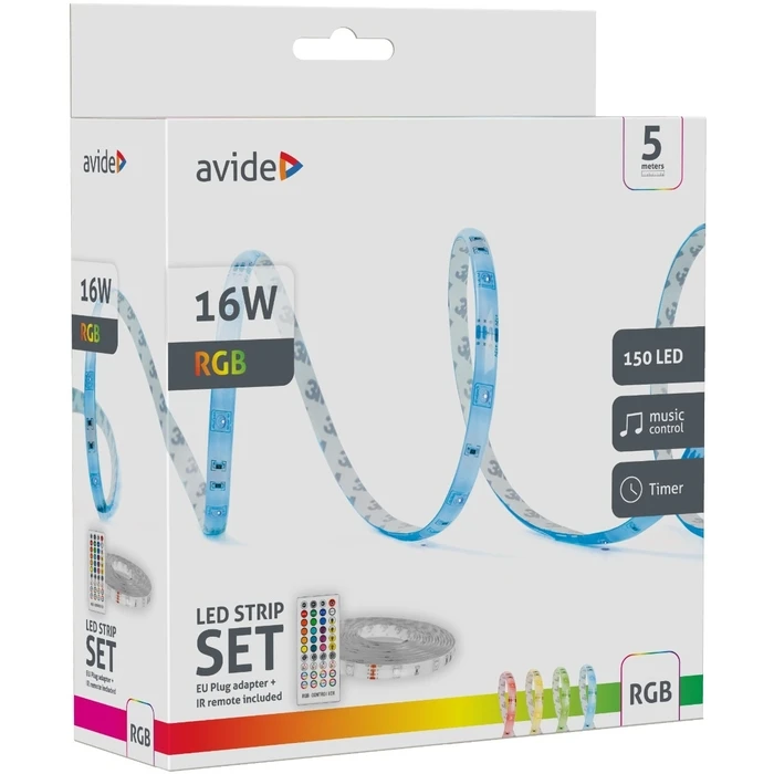 Ταινία LED Avide Blister 12V 16W RGB 5m με Έλεγχο Μουσικής + IR Τηλεχειριστήριο