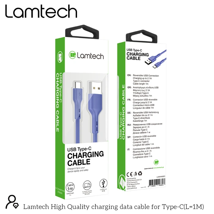 Καλώδιo USB Lamtech Data Type-C 1m BLUE