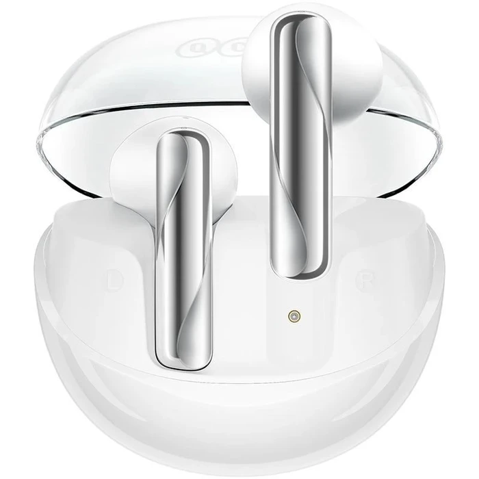 Bluetooth Handsfree QCY Clear White - Semi-Ear 13mm driver, wind cancel ENC for calls, NCVM & Air case TWS BT