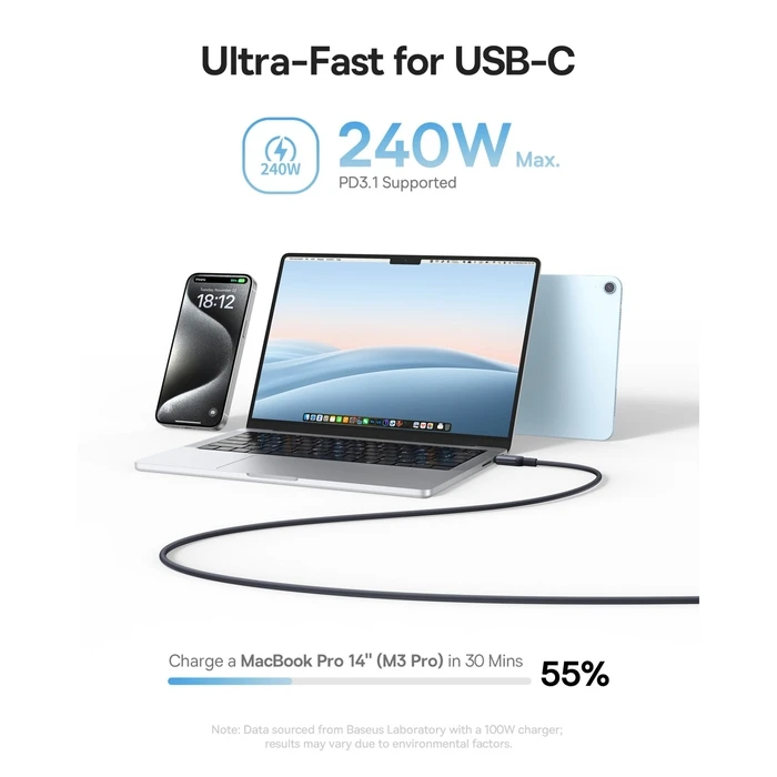 Baseus Picogo Magnetic USB 2.0 Cable USB-C to USB-C 240W PD 1m Black (P10376800121-00)