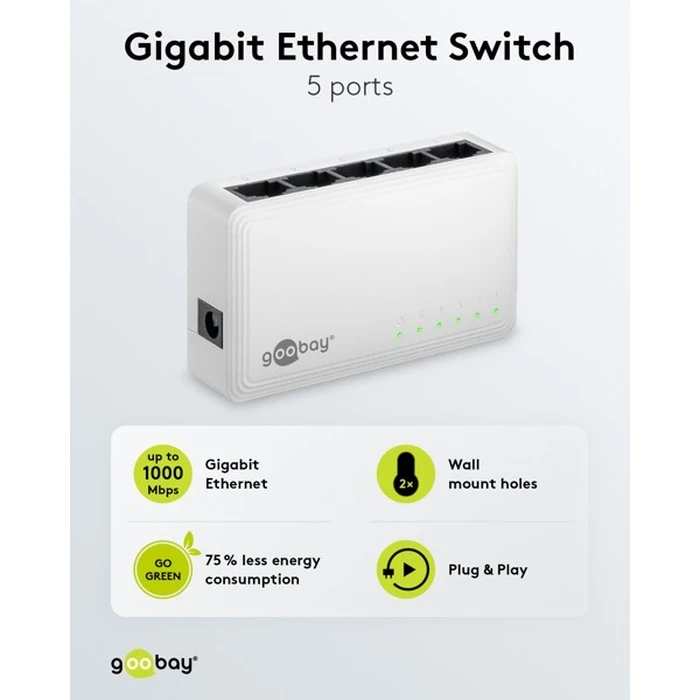 Goobay Gigabit Ethernet Switch 5 Θυρών 64563 - Λευκό