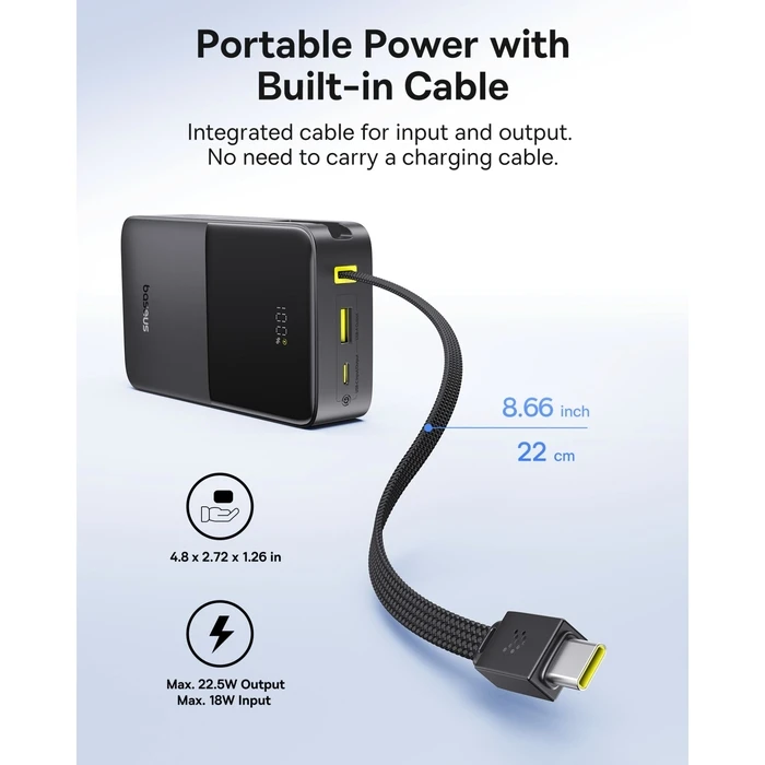 Baseus EnerFill Bipow2 Pro Power Bank 20000mAh 22.5W USB-A & USB-C Cosmic Black
