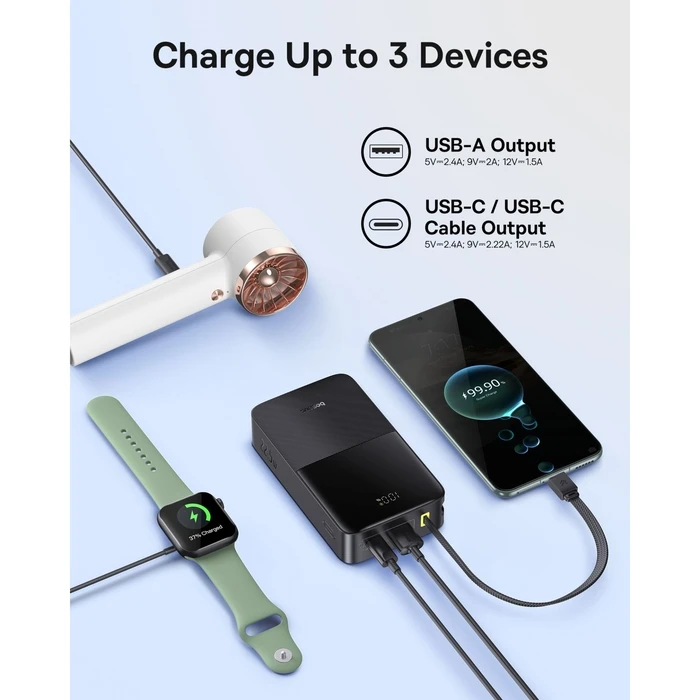 Baseus EnerFill Bipow2 Pro Power Bank 20000mAh 22.5W USB-A & USB-C Cosmic Black