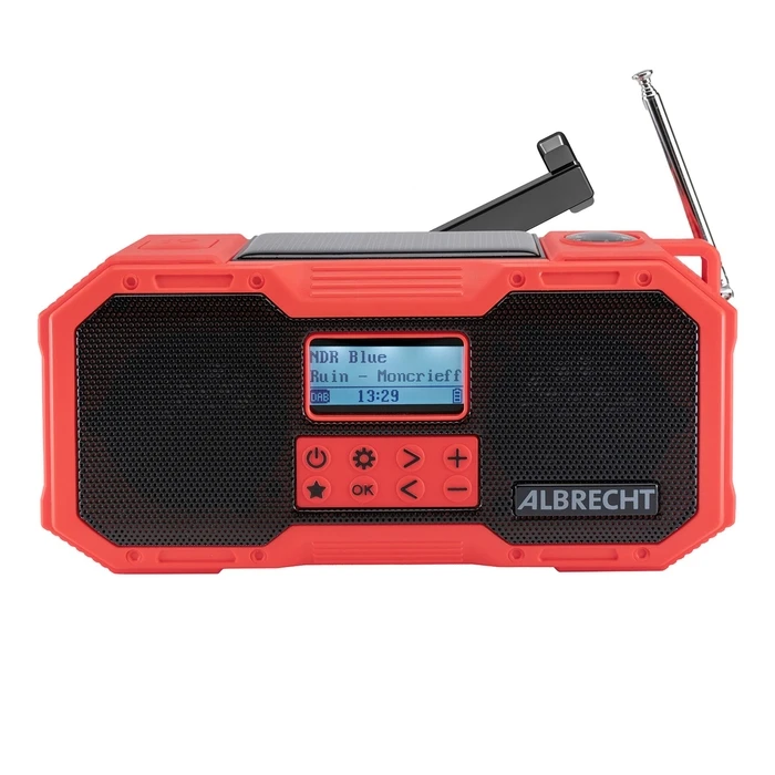 Albrecht DR 112 Portable DAB+ Radio with Solar Charging, Bluetooth and USB - Red