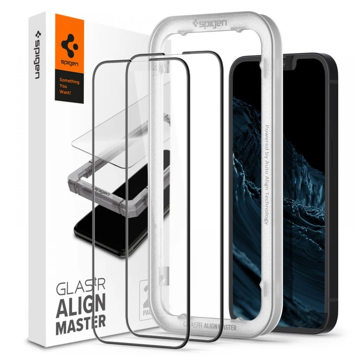 Spigen GLAS.tR Slim AlignMaster Apple iPhone 13 / 13 Pro / 14 / 16e / 17e Black [2 PACK]
