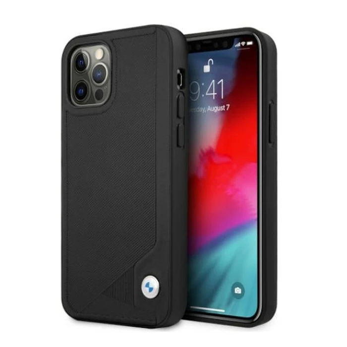 BMW BMHCP12LRCDPK Apple iPhone 12 Pro Max black hardcase Leather Deboss
