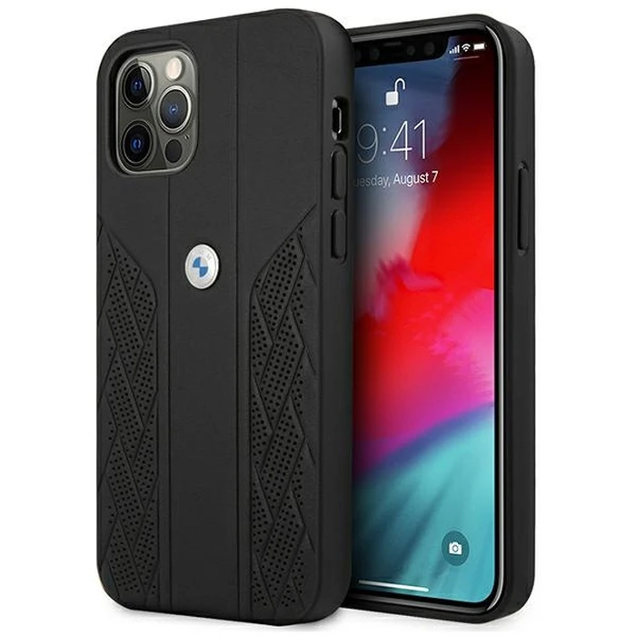 BMW BMHCP12LRSPPK Apple iPhone 12 Pro Max black hardcase Leather Curve Perforate