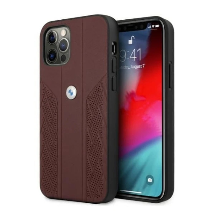 BMW BMHCP12LRSPPR Apple iPhone 12 Pro Max red hardcase Leather Curve Perforate