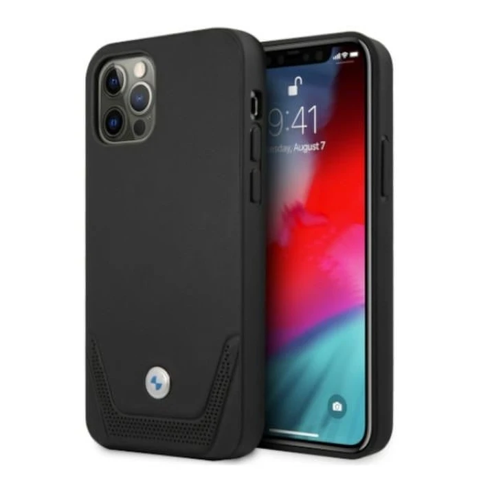 BMW BMHCP12LRSWPK Apple iPhone 12 Pro Max black hardcase Leather Perforate