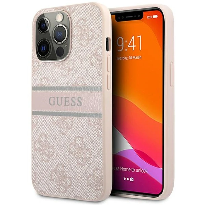 Guess GUHCP13L4GDPI Apple iPhone 13 Pro pink hardcase 4G Stripe