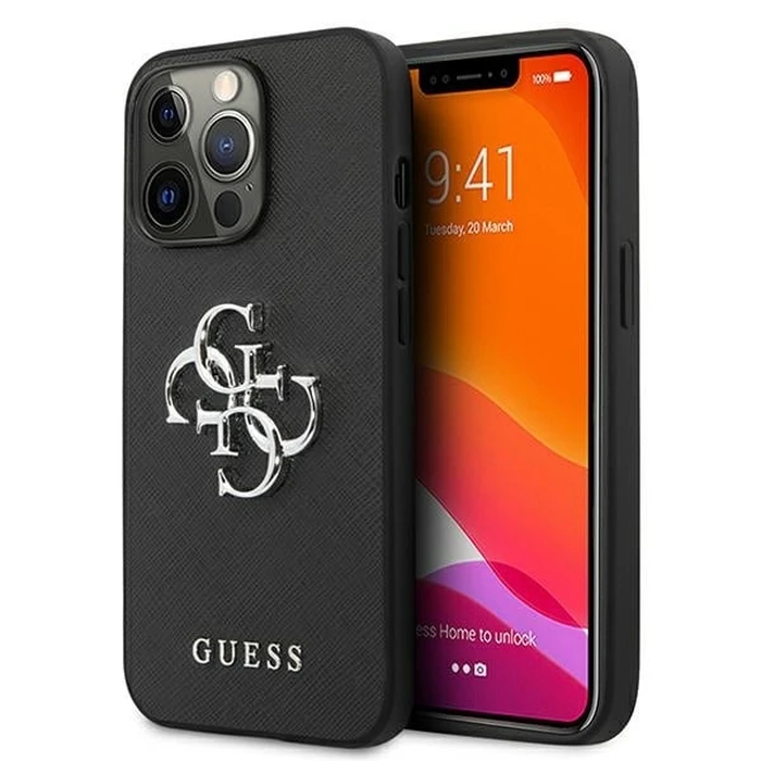 Guess GUHCP13LSA4GSBK Apple iPhone 13 Pro black hardcase Saffiano 4G Metal Logo