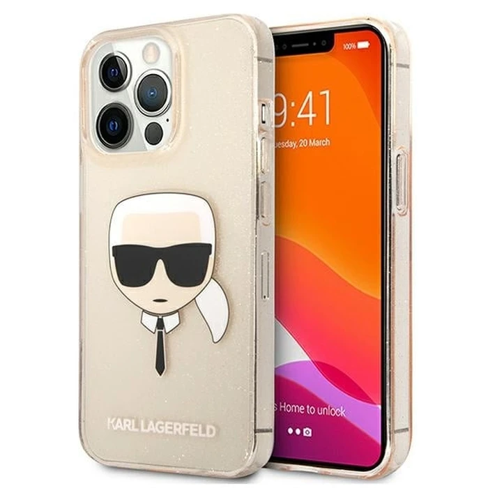 Karl Lagerfeld KLHCP13LKHTUGLGO Apple iPhone 13 Pro gold hardcase Glitter Karl`s Head