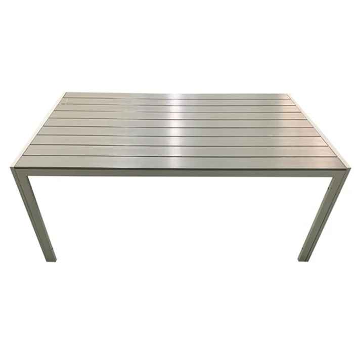 Aluminium Outdoor Table with Polywood Synthetic Wood, Light Grey, 160x90x74 cm - Velco