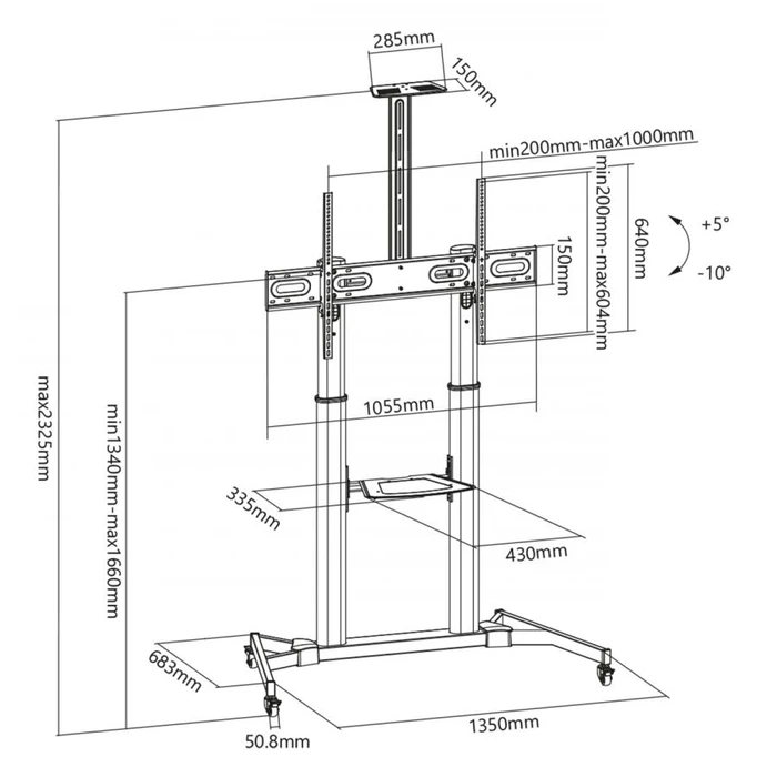 Βάση Τηλεόρασης Sbox MOBILE FLOOR STAND 60'-100' / 152-254 cm