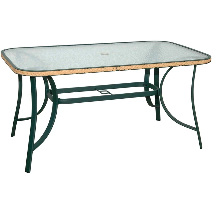 Velco Aluminum Garden Table Green with Glass Top & Handle L120xW70xH71cm