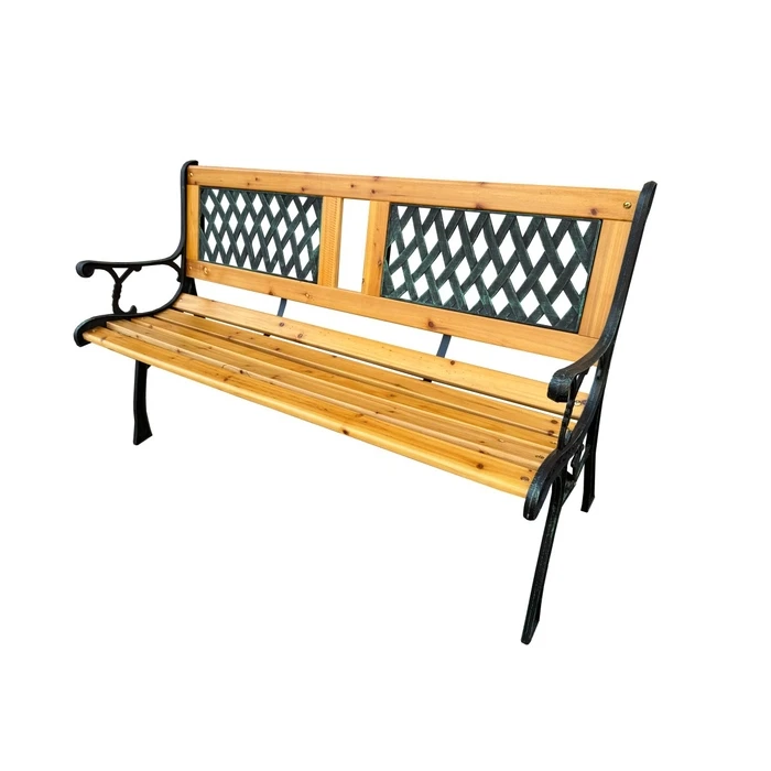Cast Iron Bench with Wood & Plastic Design on Backrest - L123xW54xH40/74cm (SKU 182-0309) - Velco