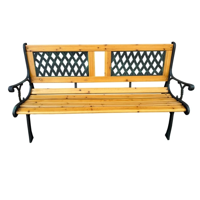 Cast Iron Bench with Wood & Plastic Design on Backrest - L123xW54xH40/74cm (SKU 182-0309) - Velco