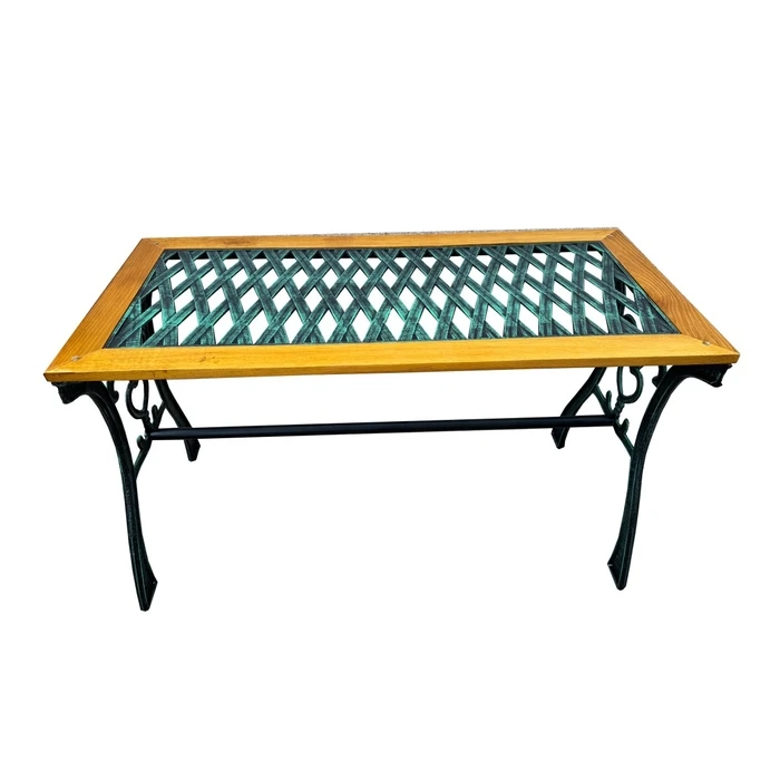 Velco Wrought-Iron Garden Table with Wood Top and Plastic Surface - L99 x W47 x H57 cm