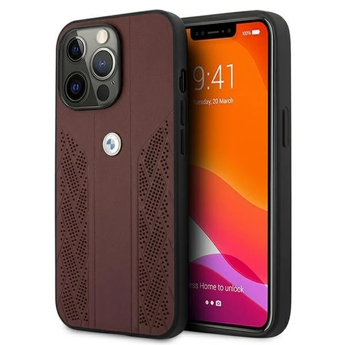 BMW BMHCP13LRSPPR Apple iPhone 13 Pro red hardcase Leather Curve Perforate