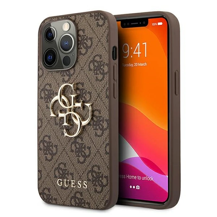 Guess GUHCP13L4GMGBR Apple iPhone 13 Pro brown hardcase 4G Big Metal Logo