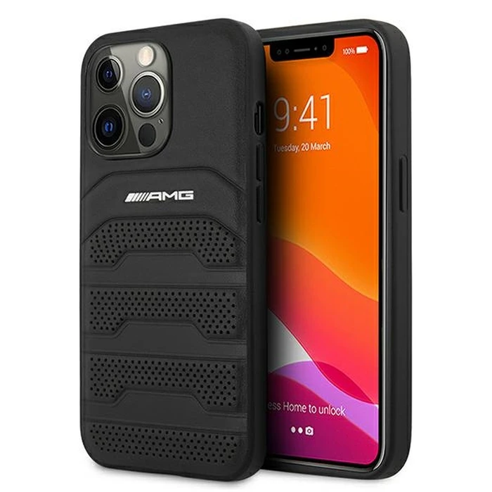 Mercedes AMG AMHCP13LGSEBK Apple iPhone 13 Pro black hardcase Leather Debossed Lines