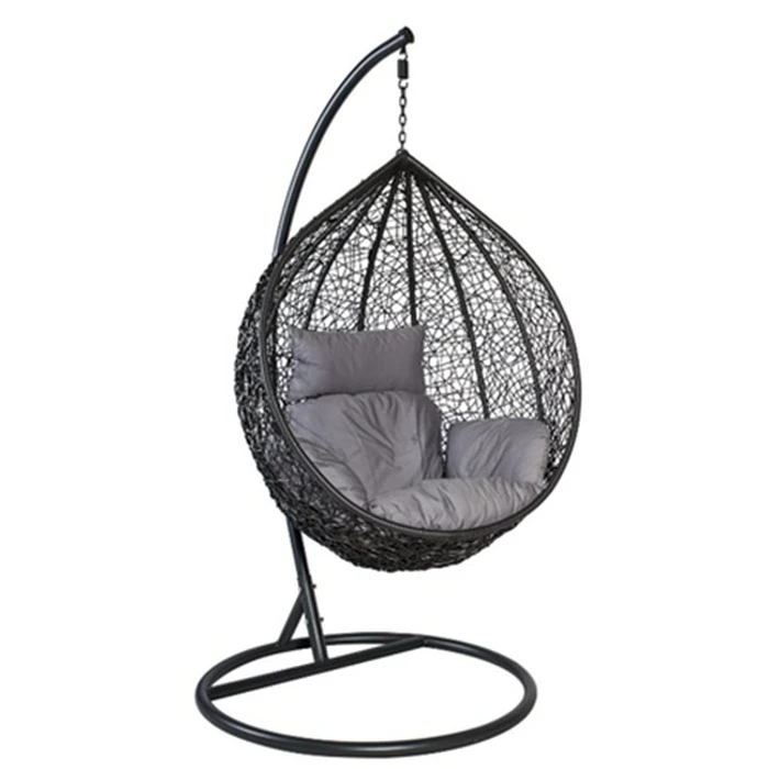Hanging Rattan Armchair with Base and Metal Stand - Two-tone Brown PE Rattan, Black Stand