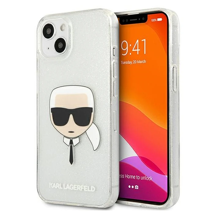 Karl Lagerfeld KLHCP13SKHTUGLS Apple iPhone 13 mini silver hardcase Glitter Karl`s Head