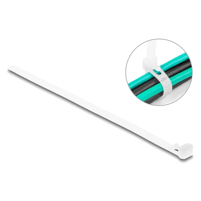 Δεματικά Καλωδίων Delock reusable 18644, 200x7.2mm, λευκά, 100τμχ