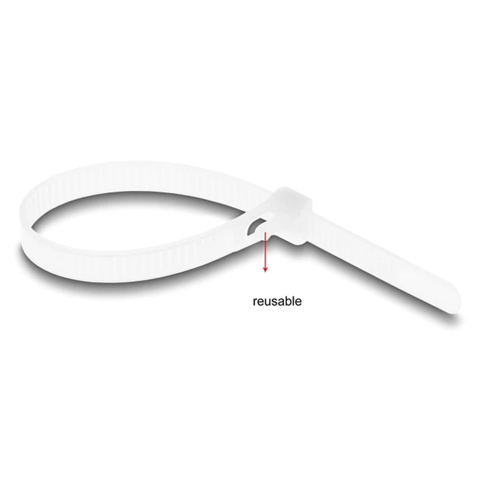 Δεματικά Καλωδίων Delock reusable 18644, 200x7.2mm, λευκά, 100τμχ