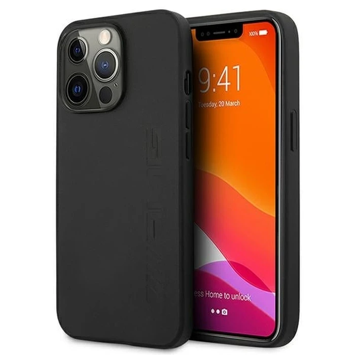 Mercedes AMG AMHCP13LDOLBK Apple iPhone 13 Pro black hardcase Leather Hot Stamped