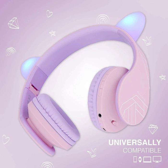 PowerLocus P2 Wireless / Wired Over-Ear Headphones with Radio, 20 Hours Playtime — White/Purple