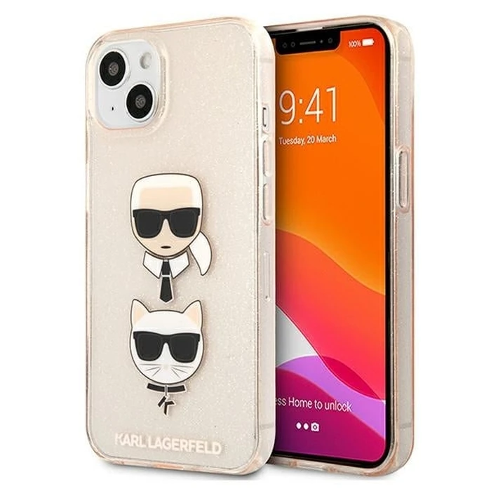 Karl Lagerfeld KLHCP13SKCTUGLGO Apple iPhone 13 mini gold hardcase Glitter Karl`s & Choupette