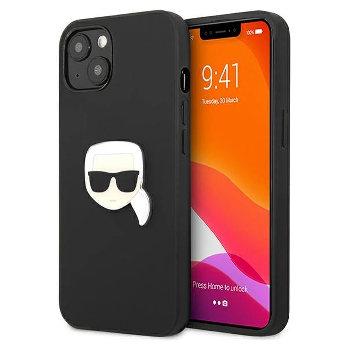 Karl Lagerfeld KLHCP13SPKMK Apple iPhone 13 mini black hardcase Leather Ikonik Karl`s Head Metal