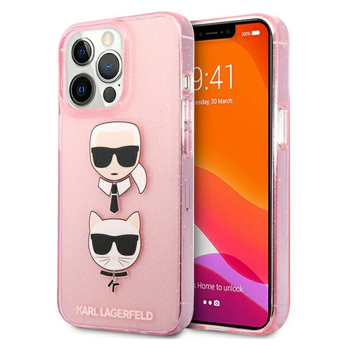 Karl Lagerfeld KLHCP13XKCTUGLP Apple iPhone 13 Pro Max pink hardcase Glitter Karl`s & Choupette