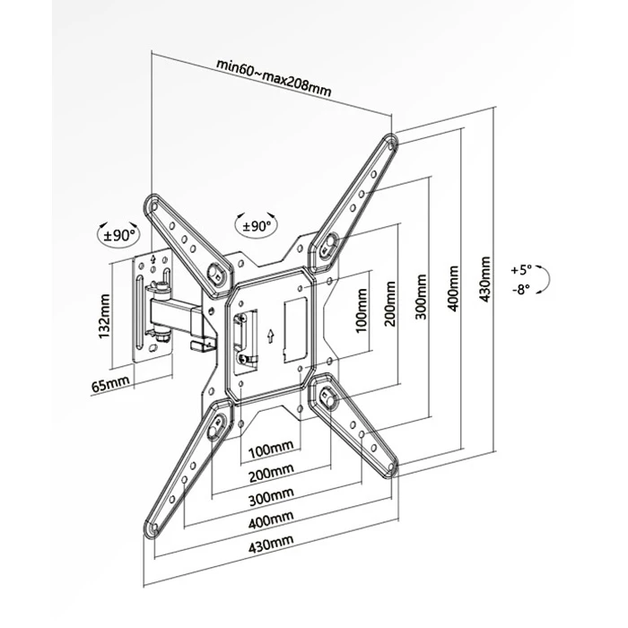 Βάση Τηλεόρασης Meliconi Επιτοίχια με βραχίονα Curved/LED/LCD/Plasma από 23" έως 55".