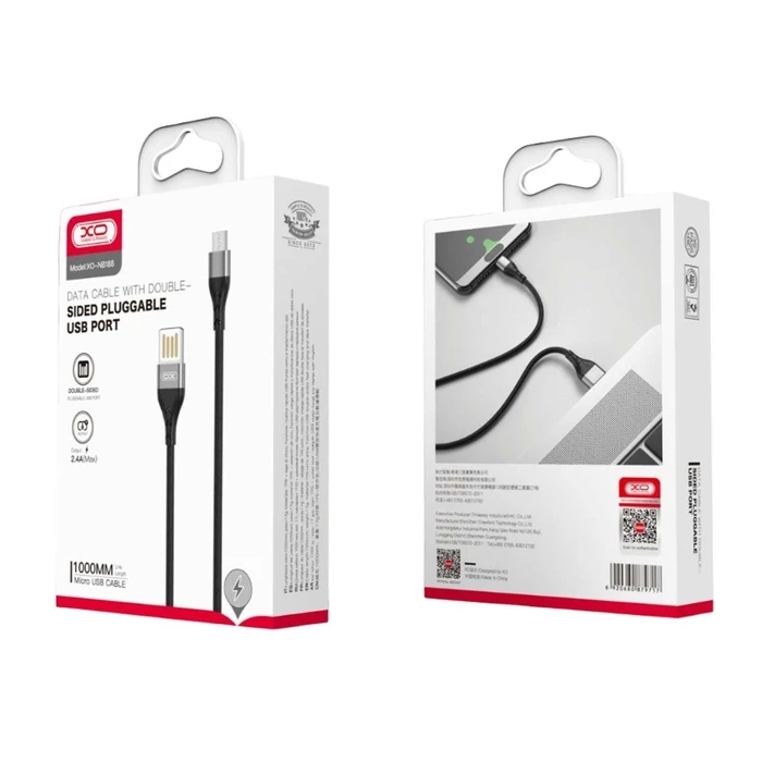 Καλώδιο USB XO NB188 2.4A Διπλής Φοράς Φόρτιση Micro 1m Γκρί
