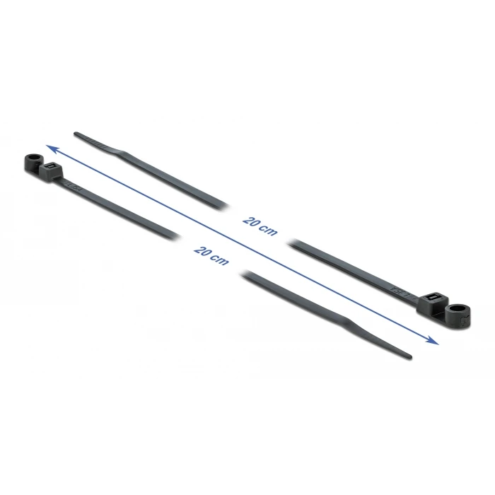 Δεματικά Καλωδίων Delock 18950 με οπή στερέωσης, 200x4.8mm, μαύρα, 10τμχ