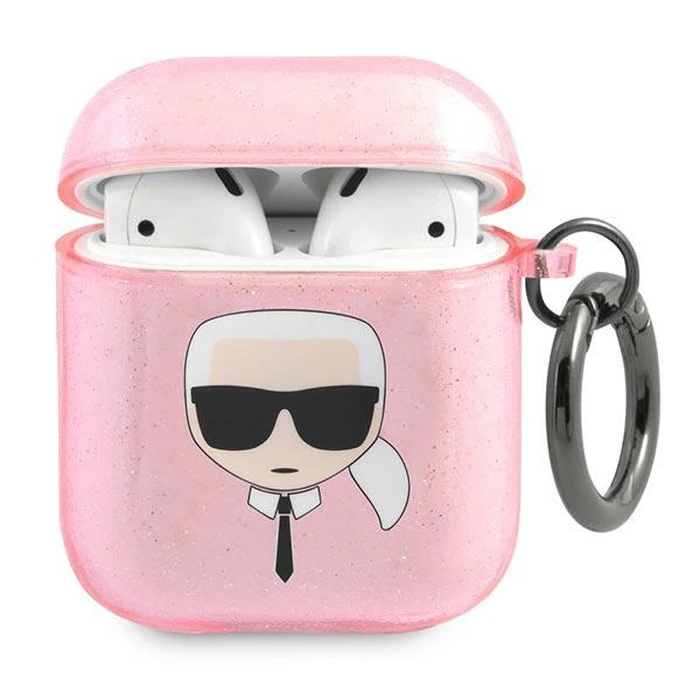 Karl Lagerfeld KLA2UKHGP Apple AirPods cover pink Glitter Karl`s Head